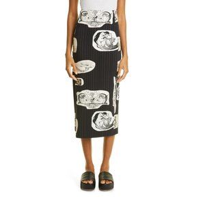 ISO ELLISS Pinstripe Print Stretch Organic Cotton Midi Skirt in Print